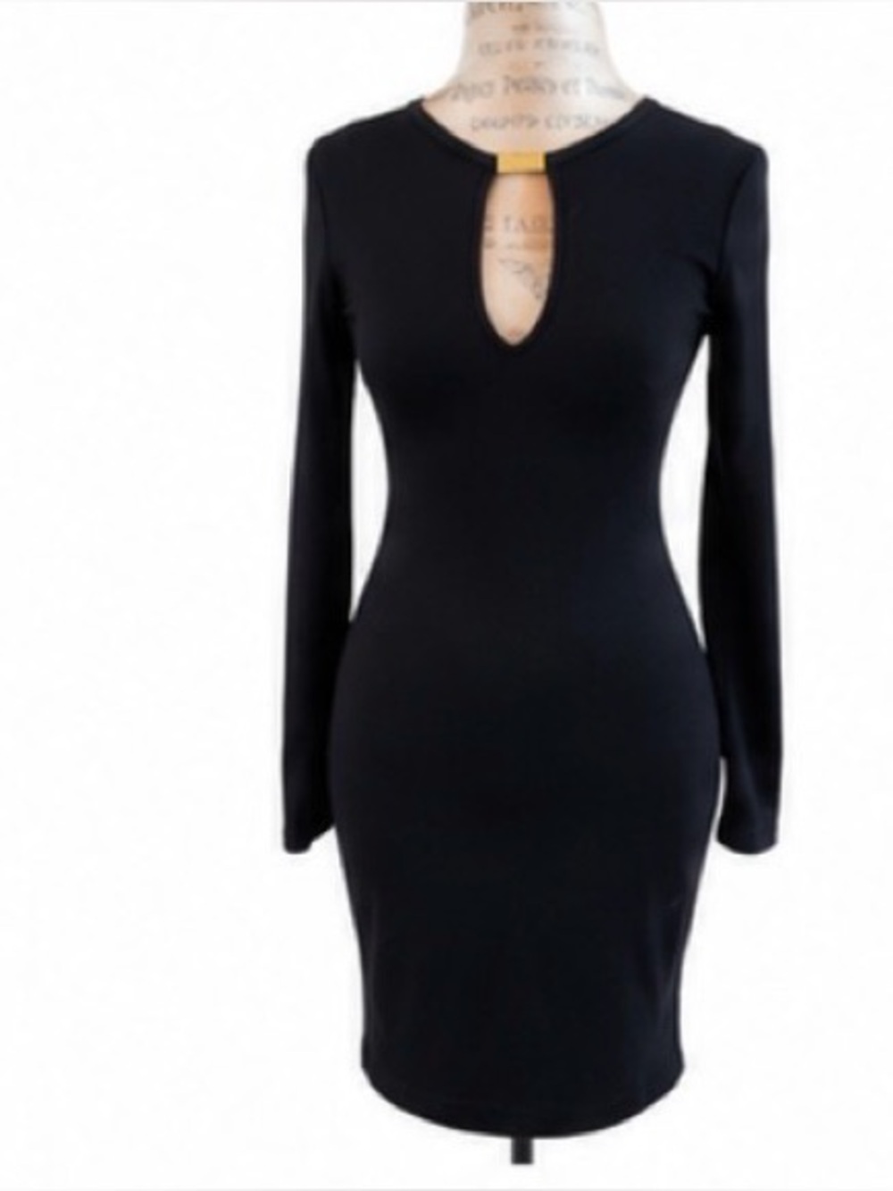 Miusol Black Long Sleeve Cocktail Dress/Keyhole Neck. size S